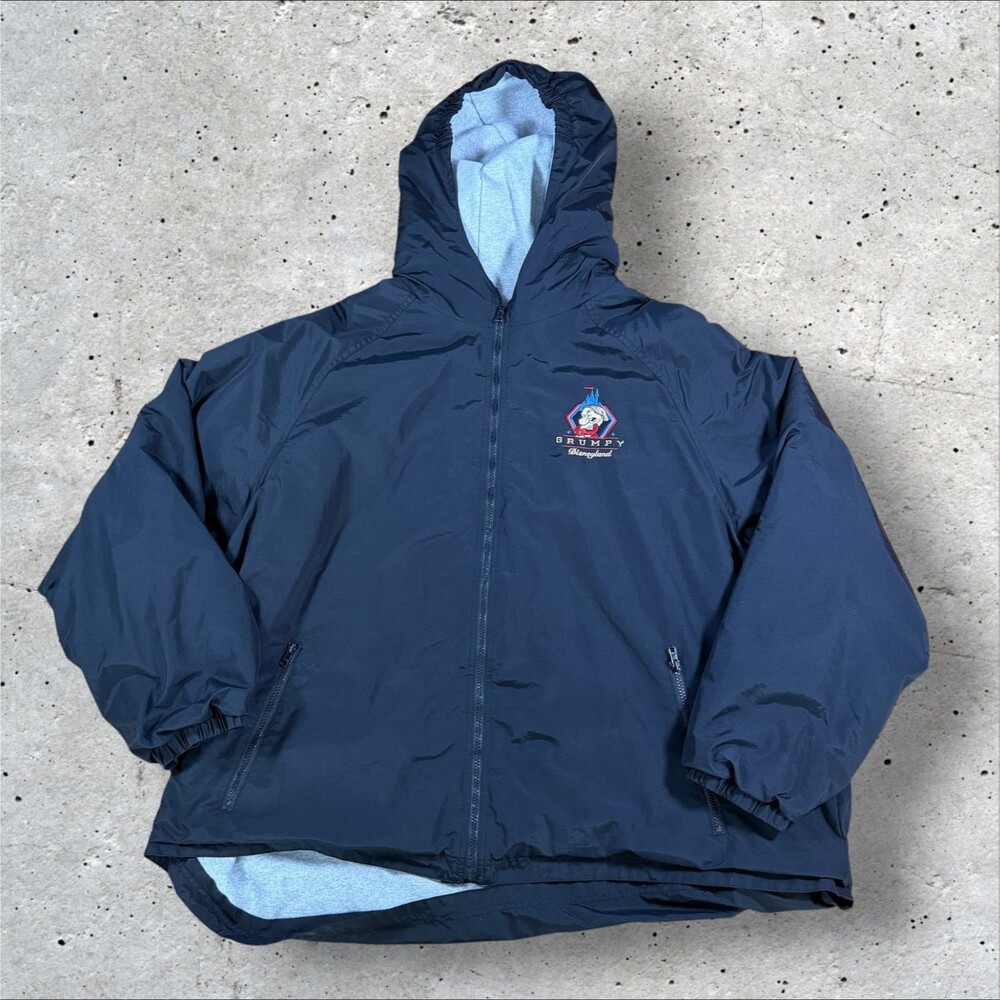 Vintage Disneyland Grumpy Jacket 3XL Embroidered Hooded Windbreaker Fleece Lined